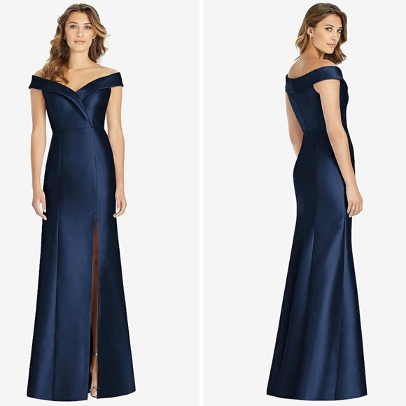 Alfred‎ Sung Off-The-Shoulder Cuff Trumpet Gown With Front Slit Size 0 - Picture 1 of 8